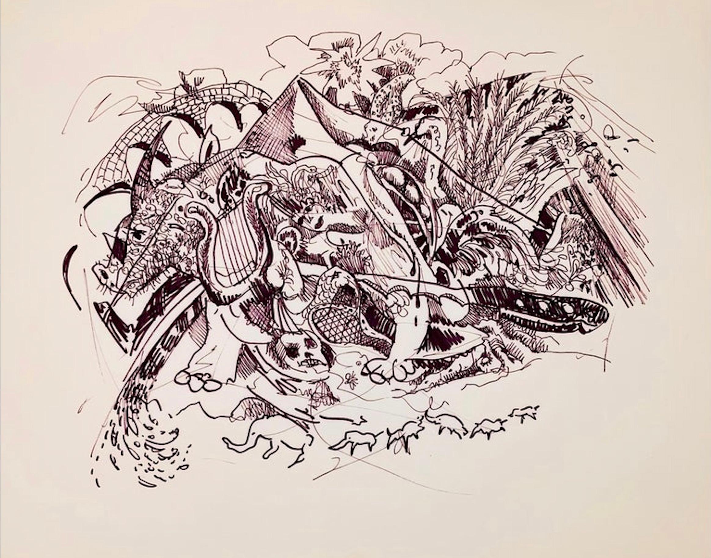 (Abstrakte mythologische Landschaft) Ohne Titel, 2001, Ian Hornak - Zeichnung