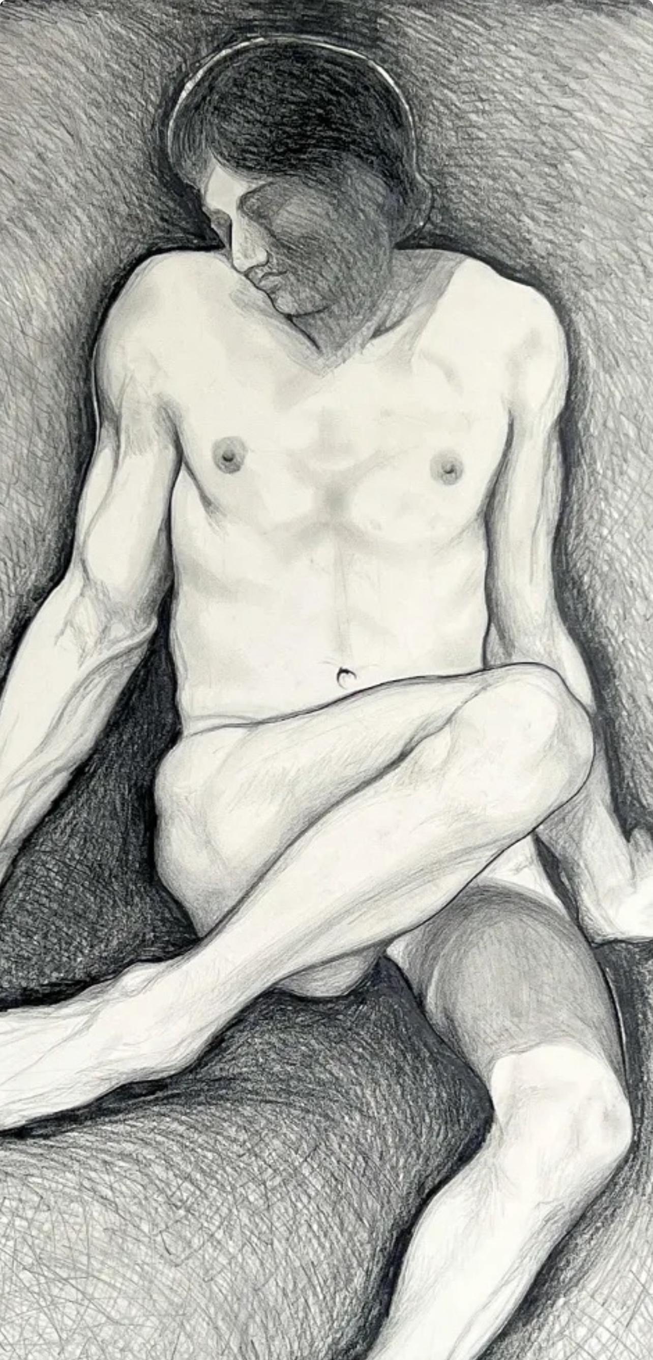 (Nudo maschile) Senza titolo, 1973, Disegno originale di Lowell Nesbitt in vendita 1