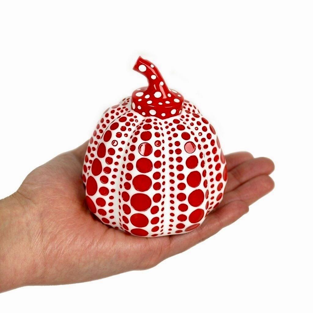 Artist: Yayoi Kusama (1929)
Title: Red/White & Yellow/Black Pumpkins (two sculptures)
Year: circa 2020
Medium: Painted Cast Resin Sculptures
Size: 4.13 x 3.35 x 3.35 inches
Condition: Excellent
Inscription: Published by Benesse Holdings, Inc.,
