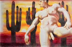 Nude Series (Male Nude in Desert with Cacti), Lowell Nesbitt - Drawing