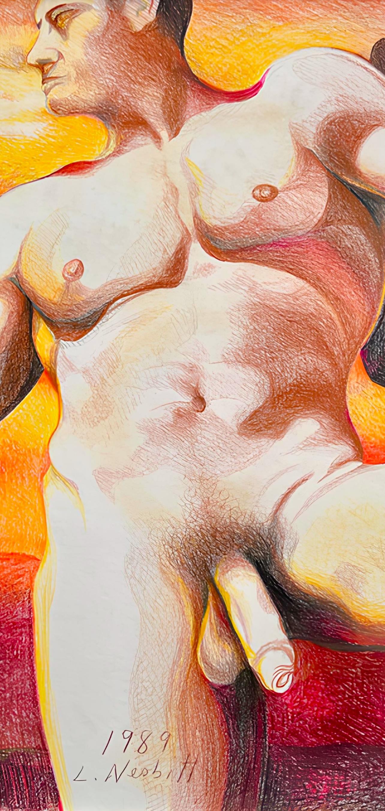 Serie Desnudo (Desnudo masculino en el desierto con cactus), Lowell Nesbitt - Dibujo en venta 1