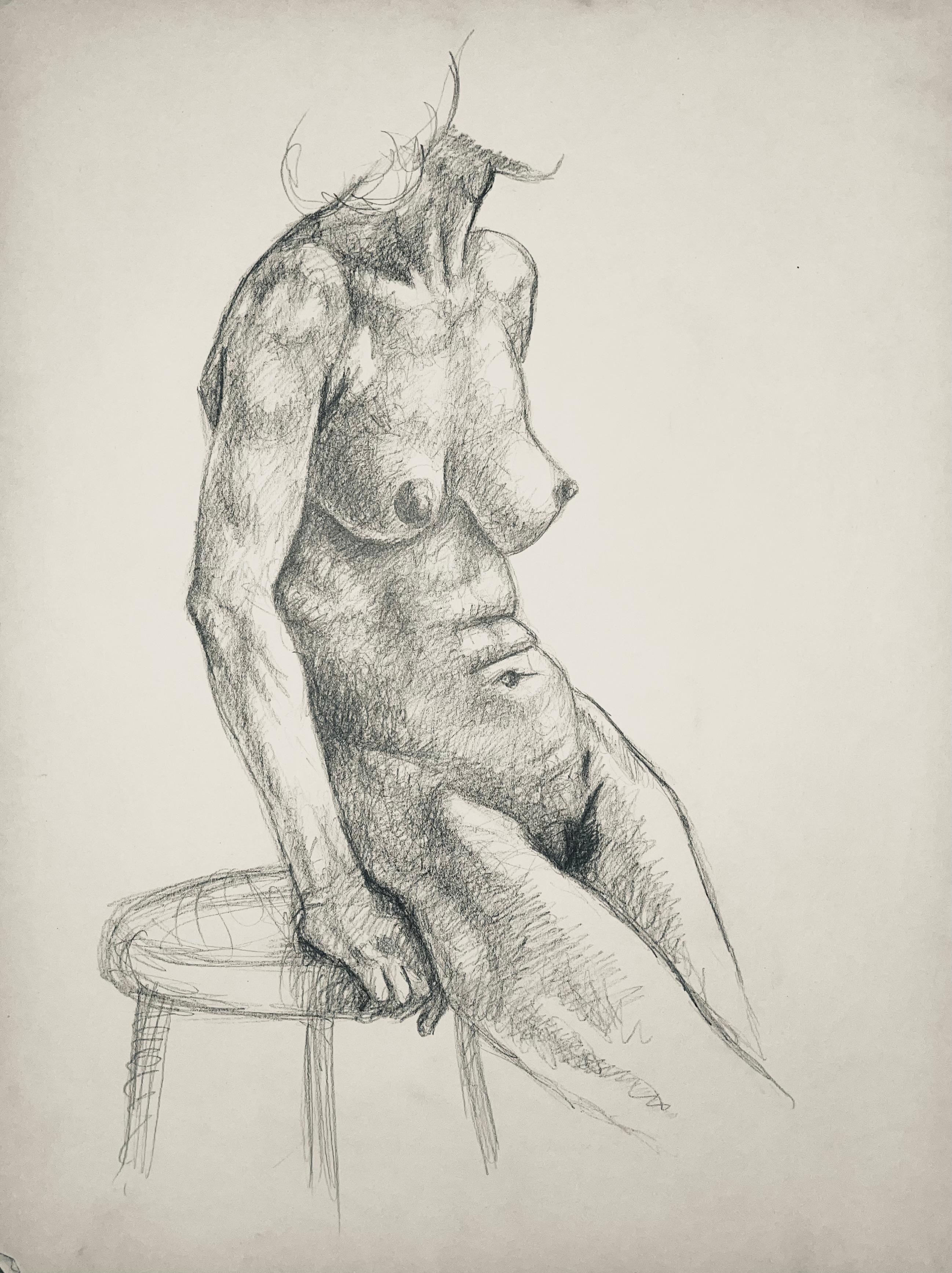 Estudio de figura desnuda femenina renacentista, 1963, Ian Hornak - Dibujo en venta 5