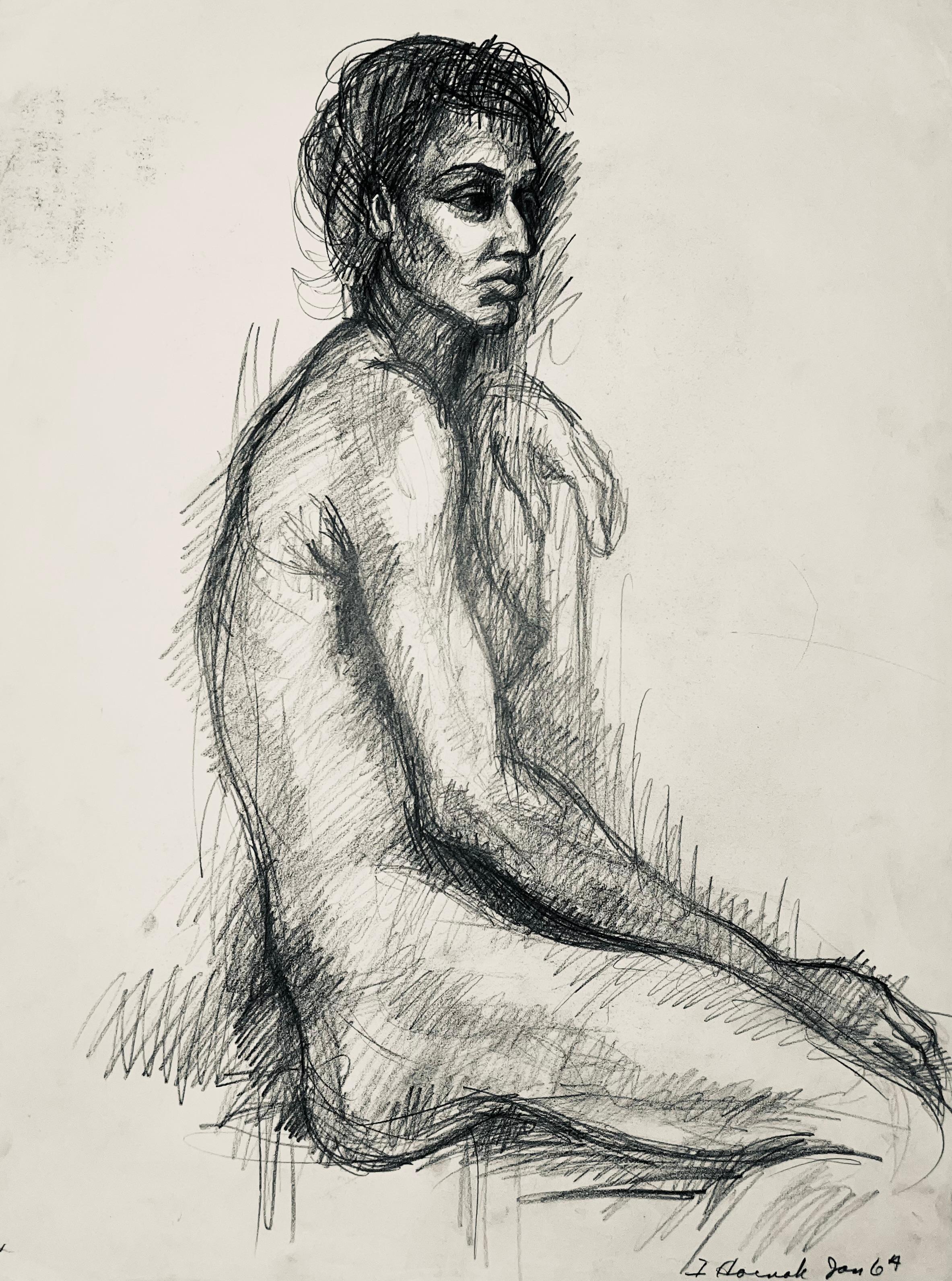 Renaissance Female Nude Figure Study, 1964, Ian Hornak — Drawing