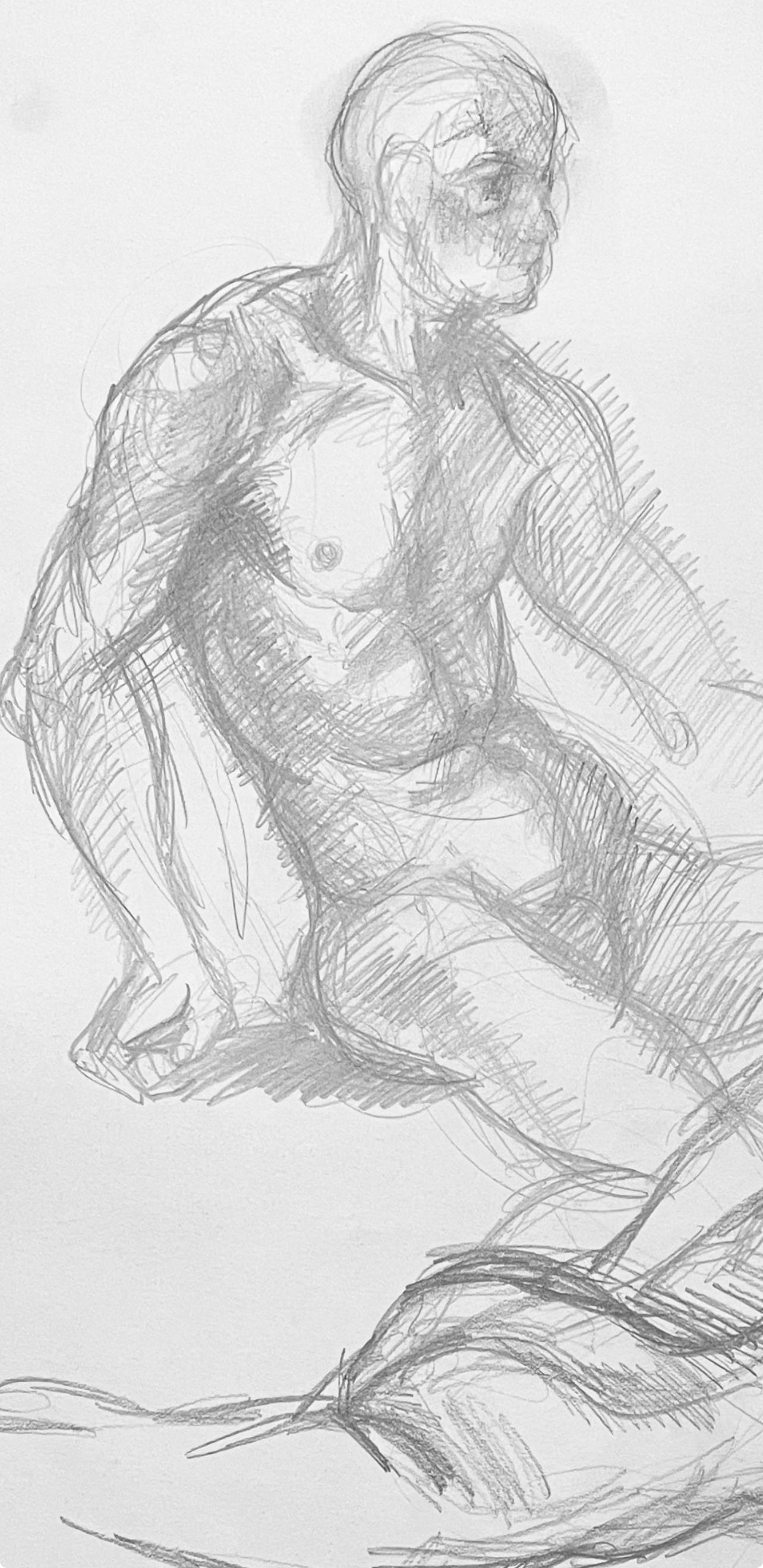 Estudio de figura desnuda masculina y femenina renacentista, 1963, Ian Hornak - Dibujo en venta 1