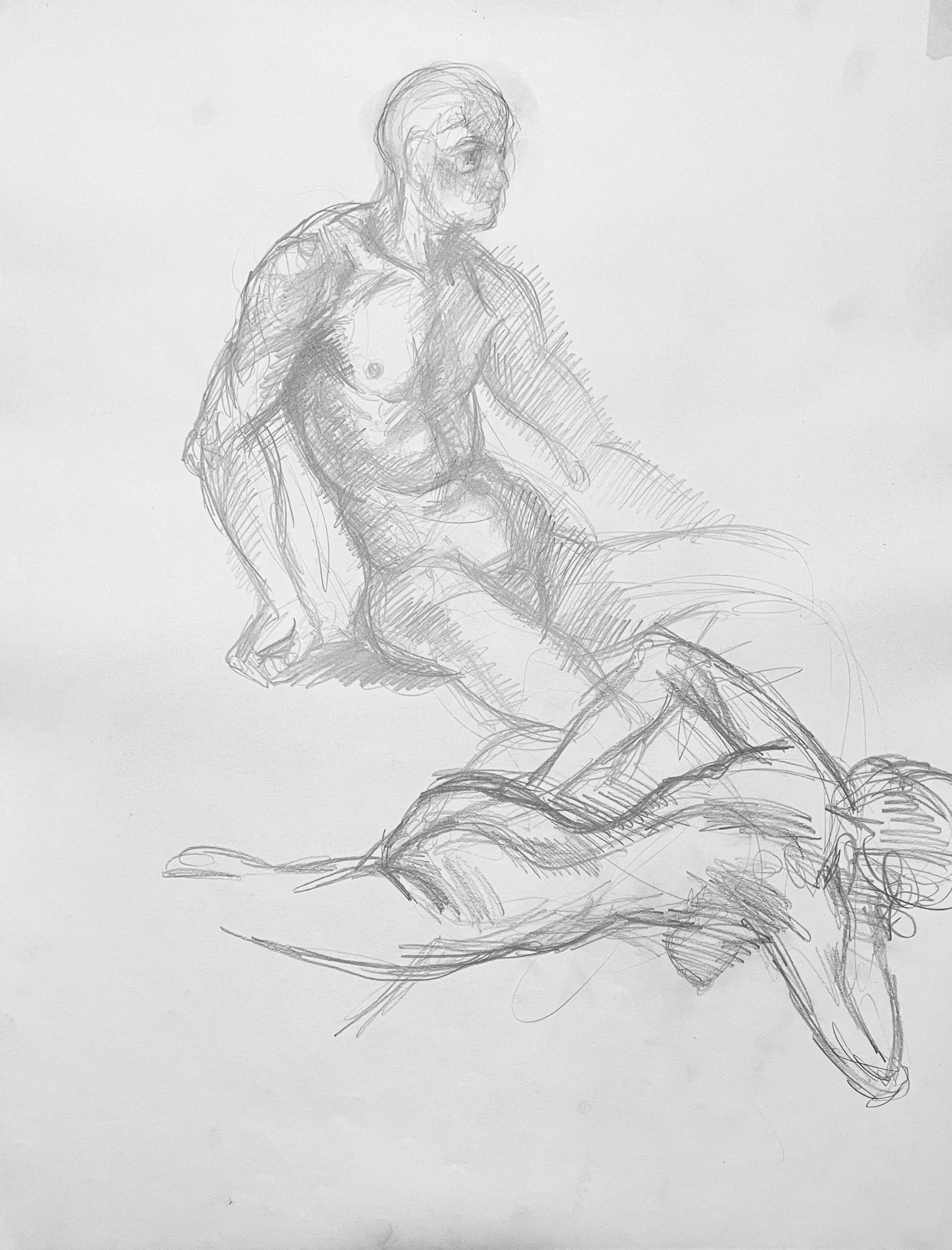 Estudio de figura desnuda masculina y femenina renacentista, 1963, Ian Hornak - Dibujo en venta 5