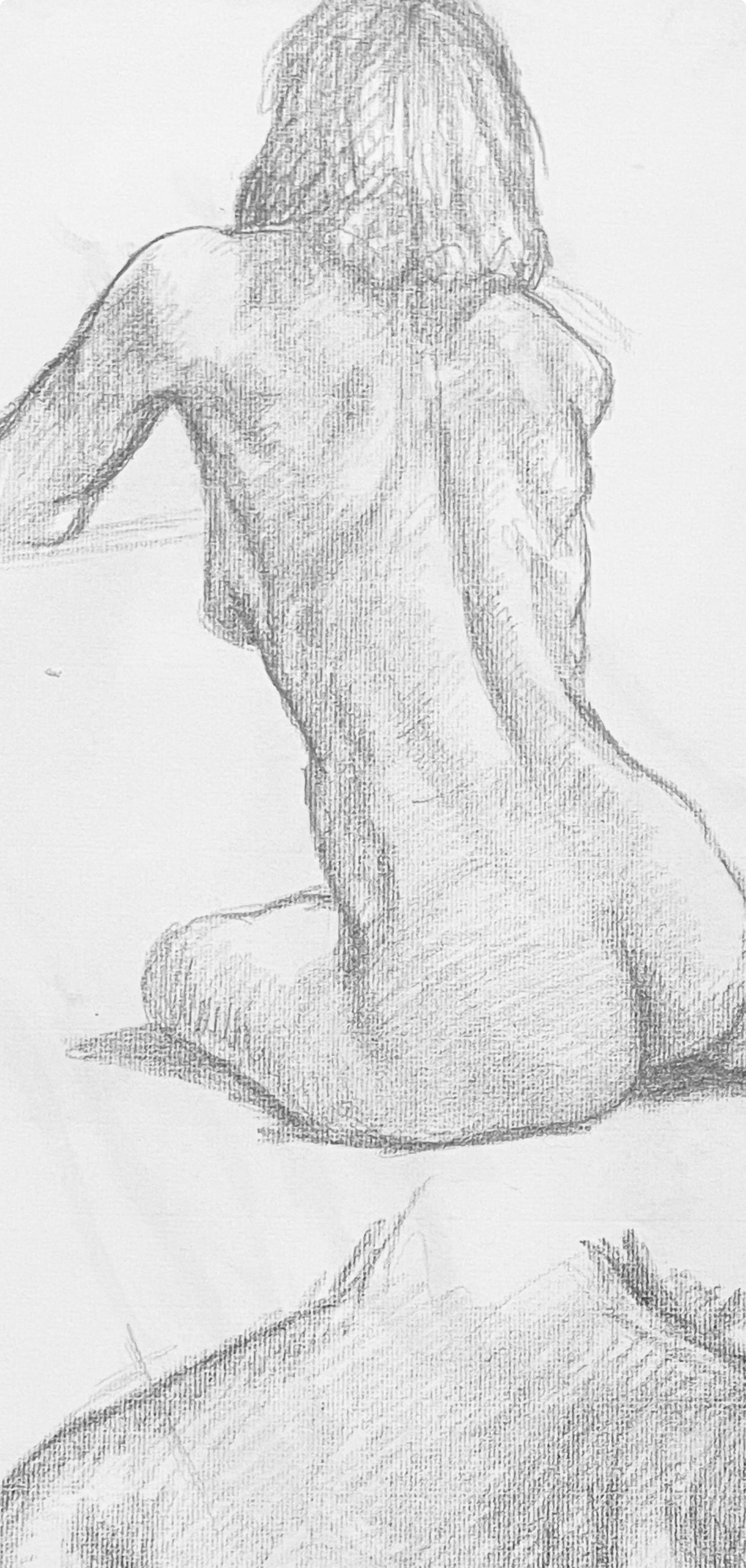 Étude de figure de nu masculin et féminin de la Renaissance, 1963, Ian Hornak - Dessin en vente 1
