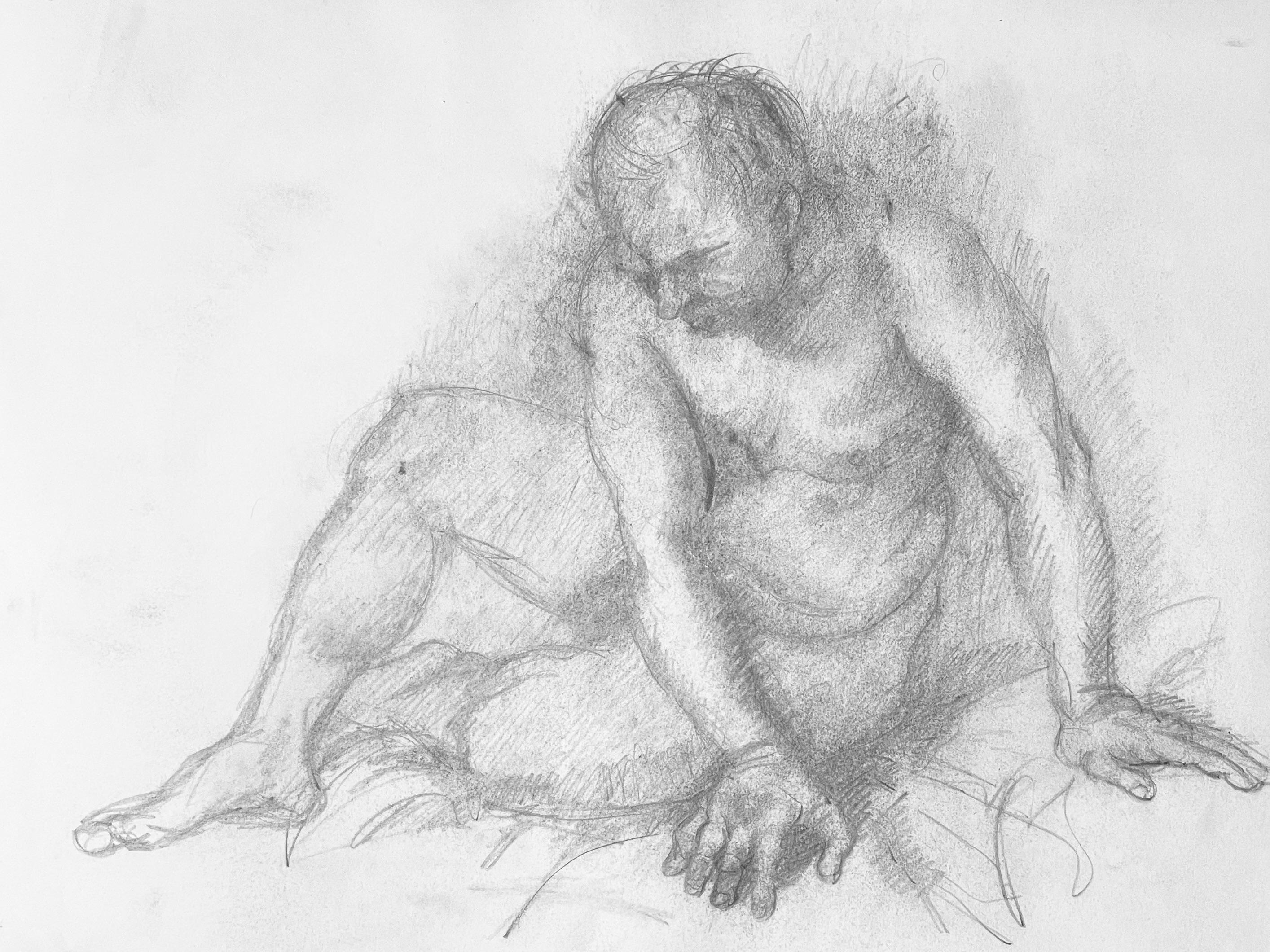 Renaissance Male Nude Figure Study, 1963, Ian Hornak — Drawing