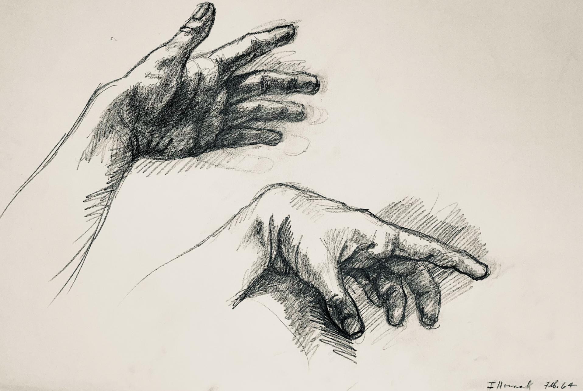 Studie einer männlichen Renaissance-Handfigur, 1964, Ian Hornak - Zeichnung