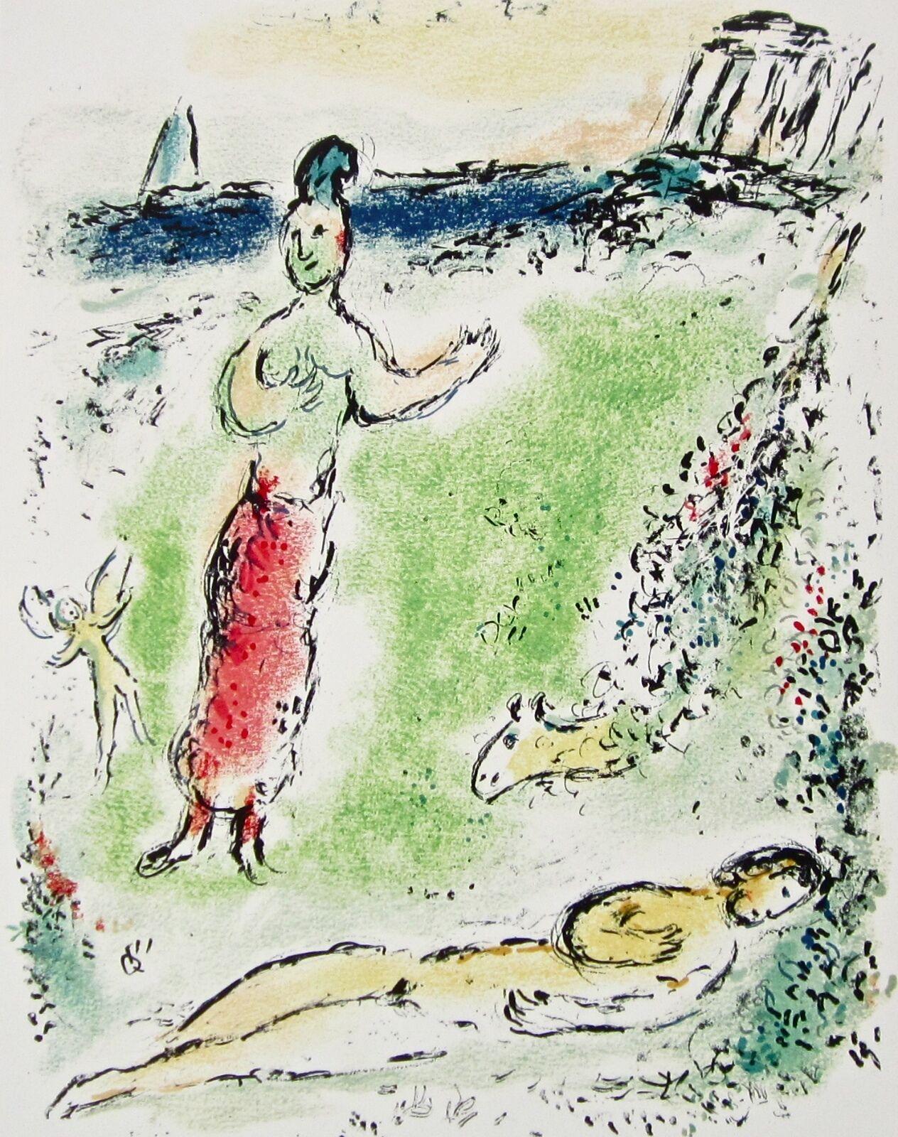 Marc Chagall Landscape Print - Athena puts Ulysses to Sleep (The Odyssey Portfolio) 