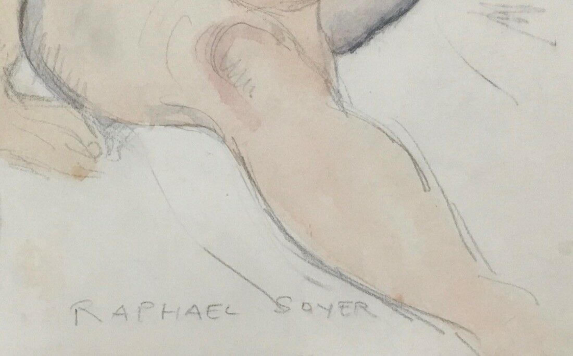 Artist: Raphael Soyer (1899-1987)
Title: Two Nudes
Year: Circa 1987
Medium: Watercolor & Pencil Drawing on Archival paper
Size: 13.75 x 17 inches
Condition: Excellent
Inscription: Signed in pencil by the artist

RAPHAEL SOYER (1899-1987)