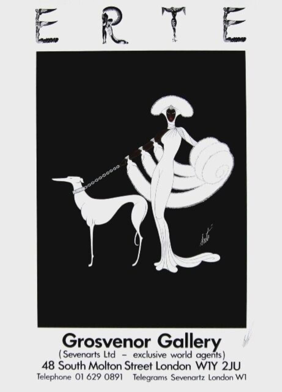 Erté Figurative Print - Ebony in White 1982 Signed Grosvenor Gallery Exhibition Poster