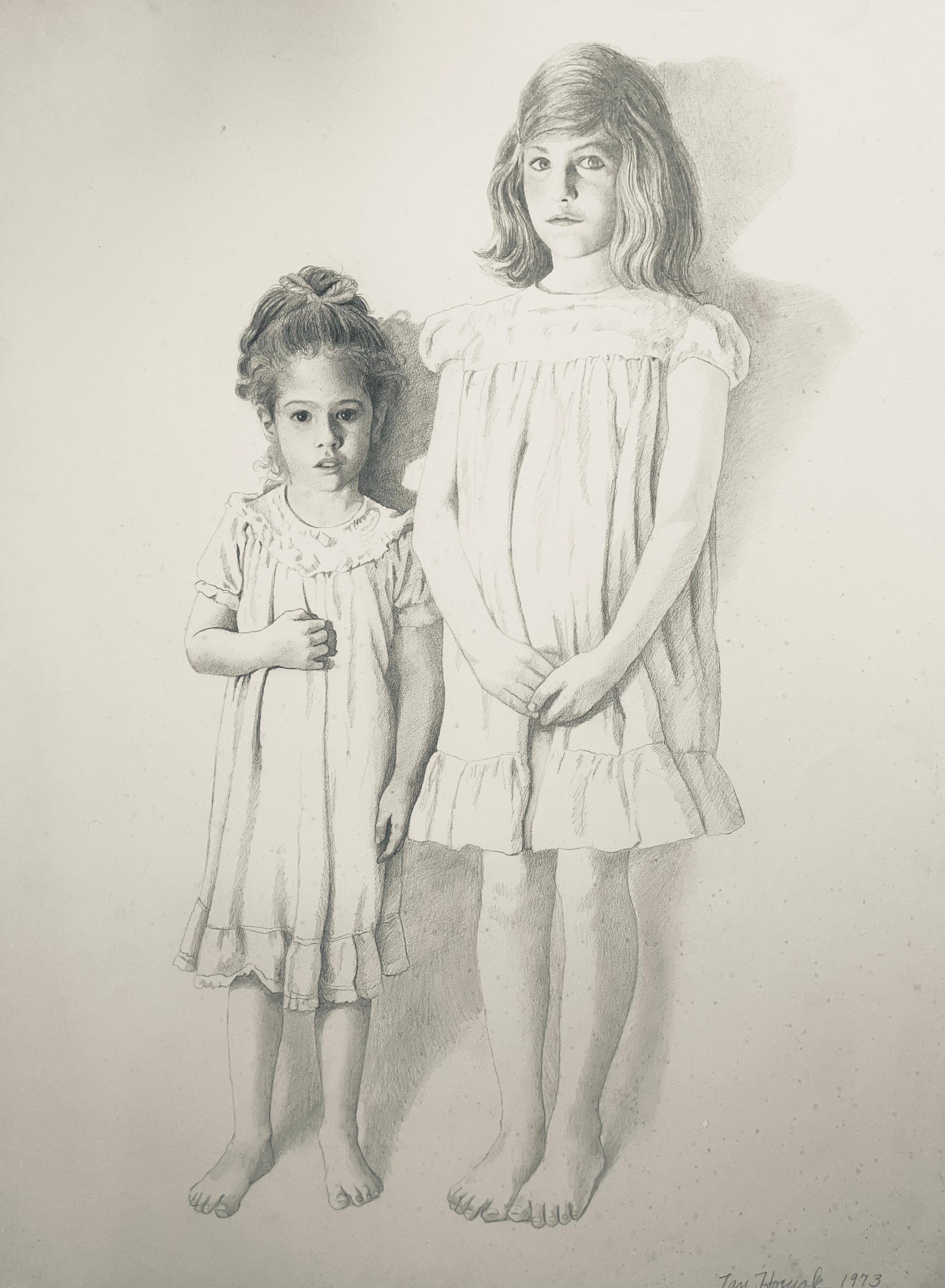 Ian Hornak Figurative Art – Ohne Titel (Meine Mutter und ihre Schwester als Kinder), Bundesstaat II
