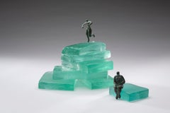 Figurative Tabletop Sculpture by DM and Jennifer Baker Cast Glass and Brass 