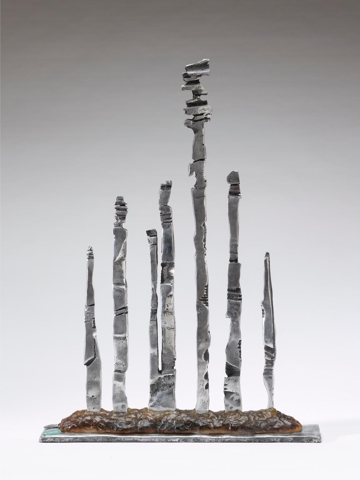  " Hoodoos " Brown Glass Aluminum Abstract  Sculpture by DM and Jennifer Baker