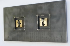 " Incision " Abstract  Wall Mounted Sculpture Mural Sand Cast Brass Steel 