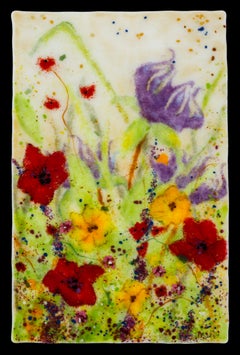 Glass Wall art by Jennifer Baker Flower scene in Glass, Red, Purple, Floral