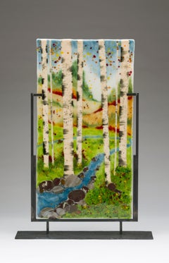 Approaching Fall kiln formed glass by Jennifer Baker with custom tabletop base