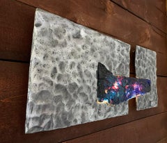 Fractured Stream - Kiln casted glass and casted aluminum wall sculpture textured
