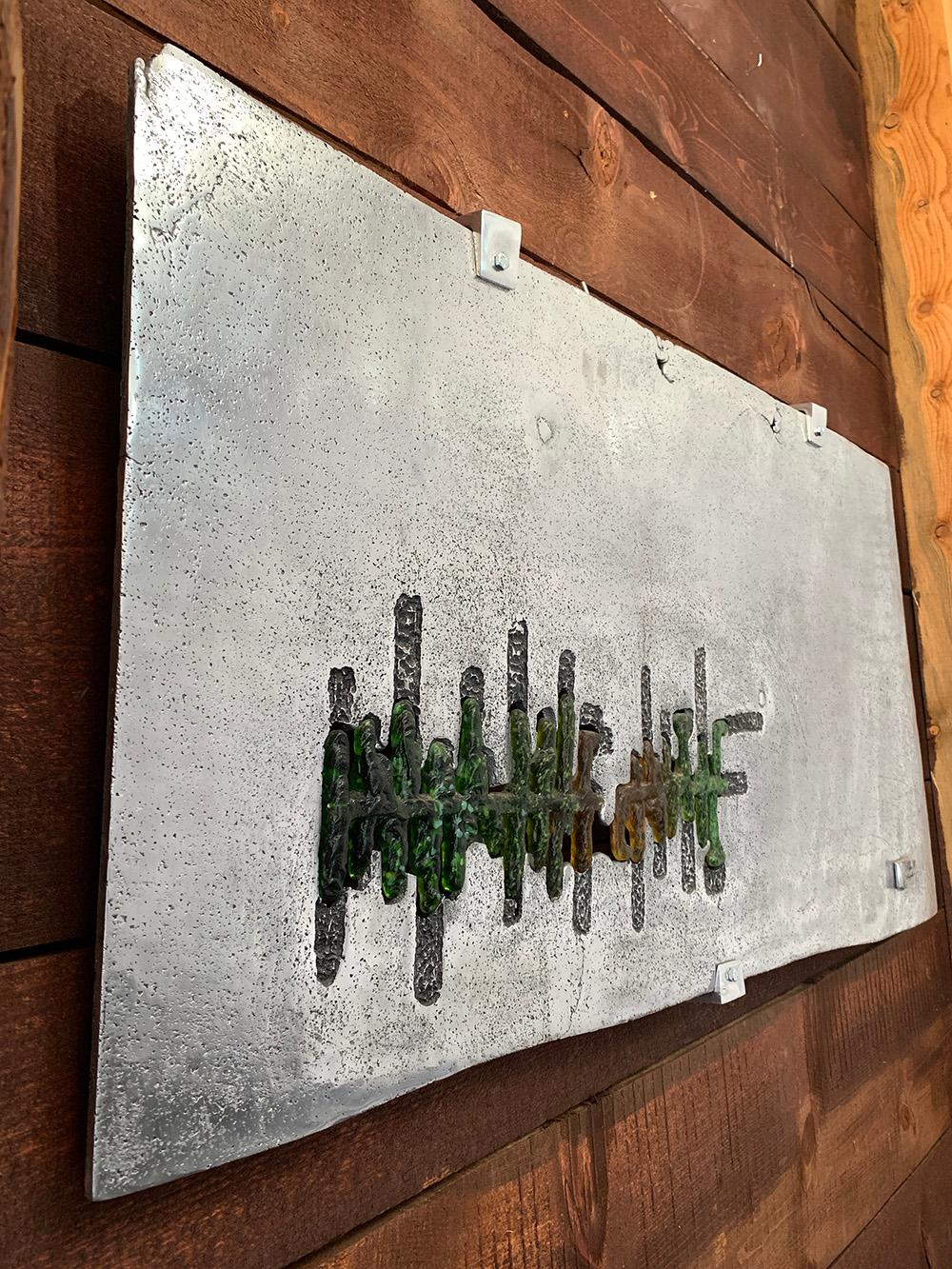 David Marshall Jennifer Baker Metal Mural " Seismic "  Aluminium Green Glass 