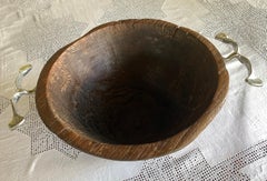 David Marshall Wooden Bowl Decorative Item for the Table Handcarved Metal Handle