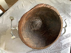 David Marshall Wooden Bowl Decorative Item for the Table Handcarved Metal Handle