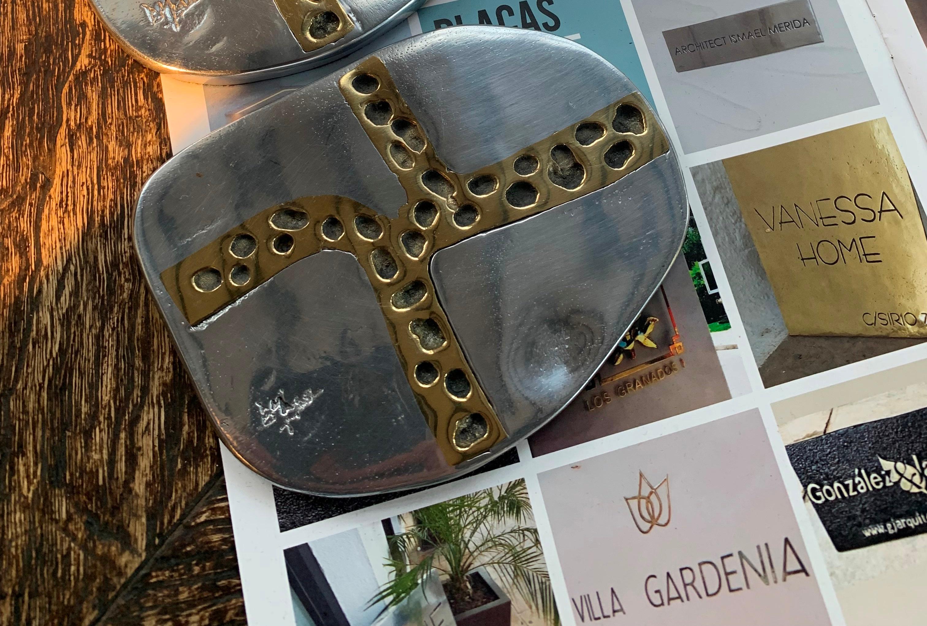 Set of 6 Coasters in brass and aluminium Ref. C011 x2 C019 C059 C048 C052 - Art by David Marshall