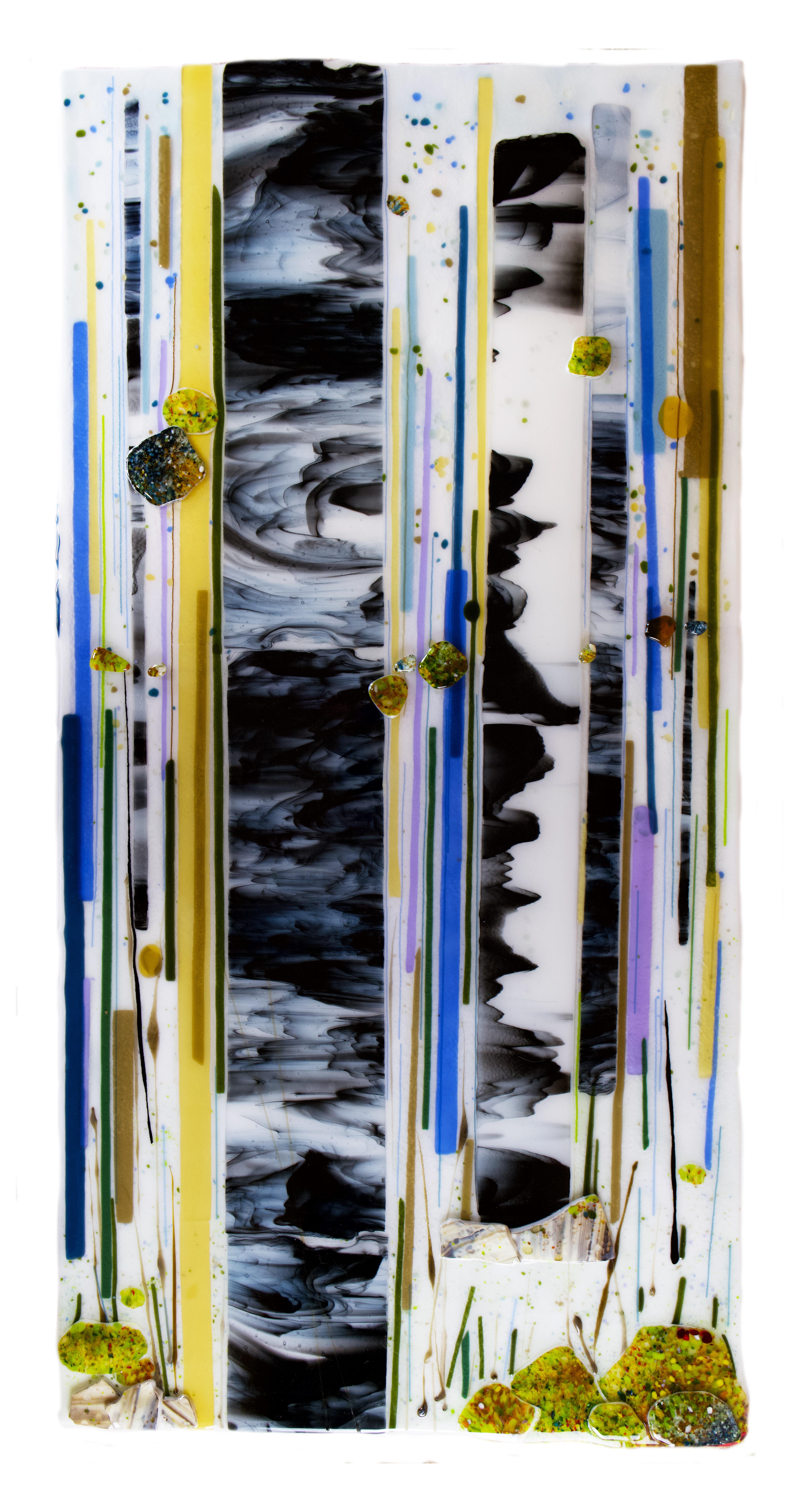 "Prismatic Grove" Glass Wall art Abstract nature Jennifer Baker vertical texture