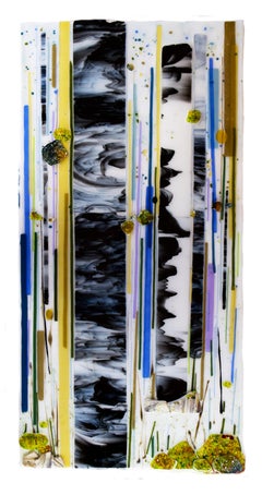 « Prismatic Grove », verre d'art mural nature abstraite Jennifer Baker texture verticale