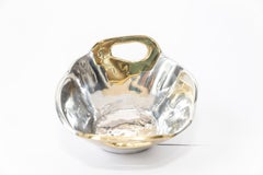 Brutalist Small Basket Bowl Decorative Object Handmade Metal Brass Aluminium