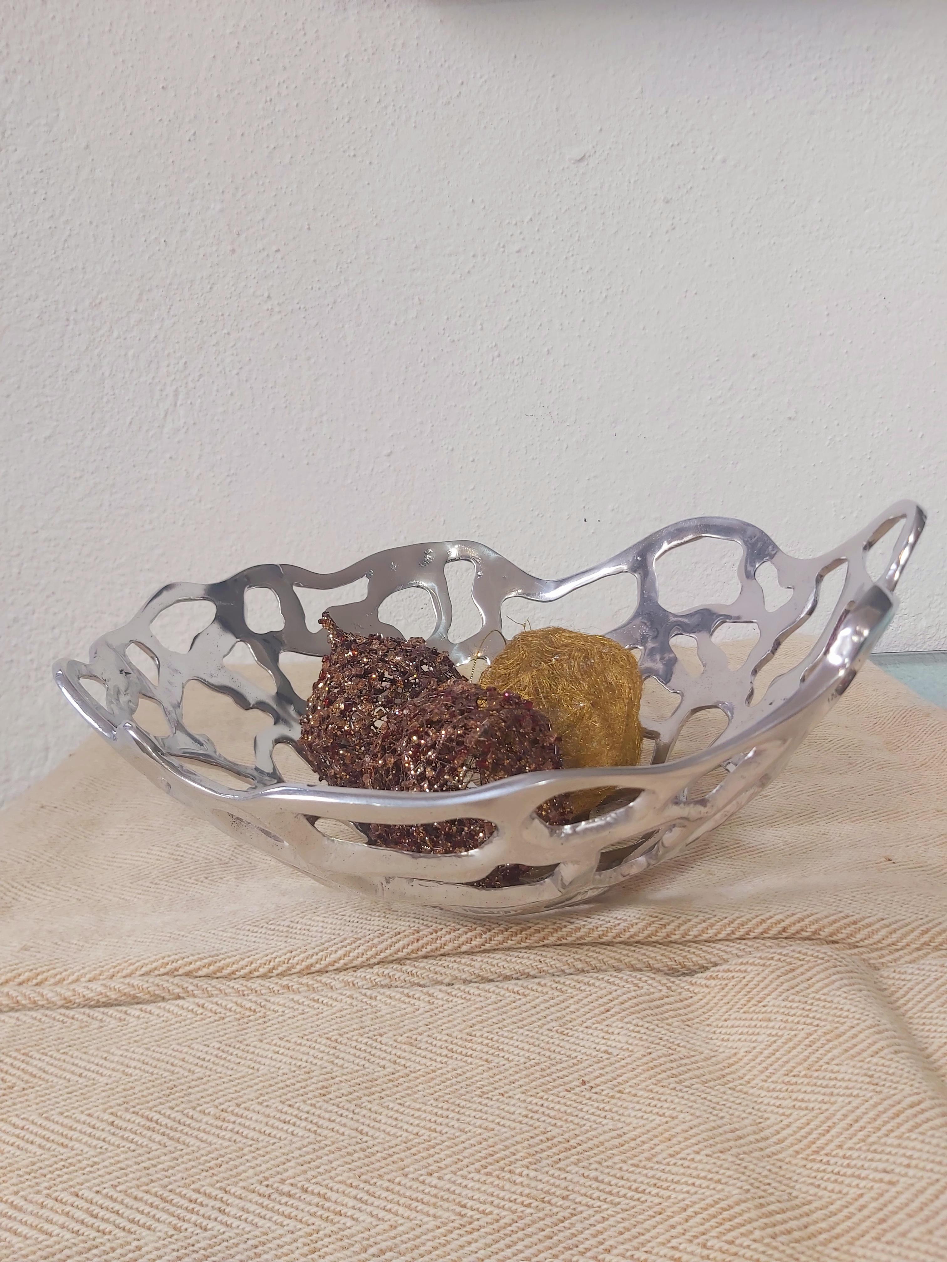 Decorative Object Abstract Metal Mesh Fruit Bowl Handmade in Spain Aluminium  For Sale 2