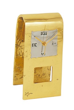 David Marshall Metal Tabletop Clock Handmade Cast Brass Aluminium "Window" 