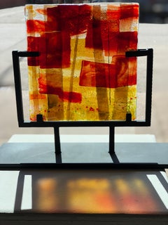 Wandering Sun kiln formed glass by Jennifer Baker with custom tabletop base