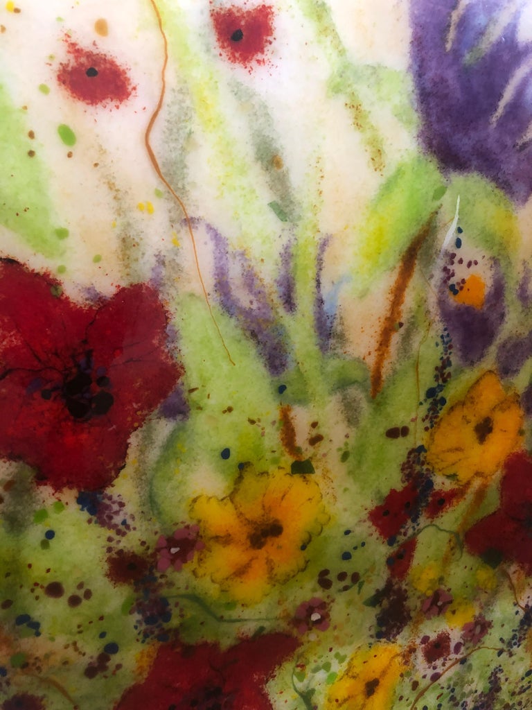 Glass Wall art by Jennifer Baker Flower scene in Glass, Red, Purple, Floral For Sale 2