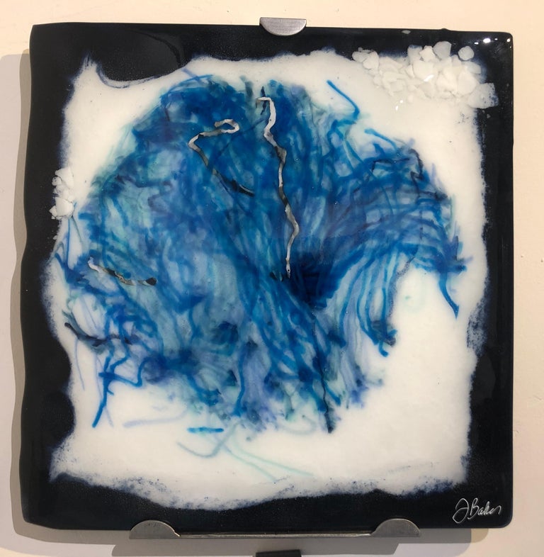 Anemone I - blue, sea abstract nautical kiln formed glass by Jennifer Baker  For Sale 3