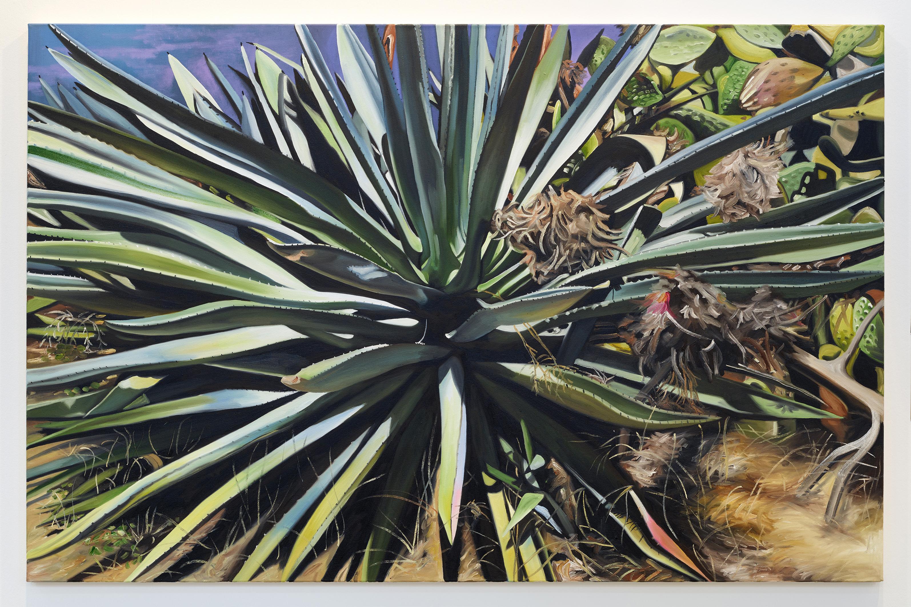 Silke Albrecht Landscape Painting - orom id atset (2) / figuration, agave, green, blue, photorealism, landscape