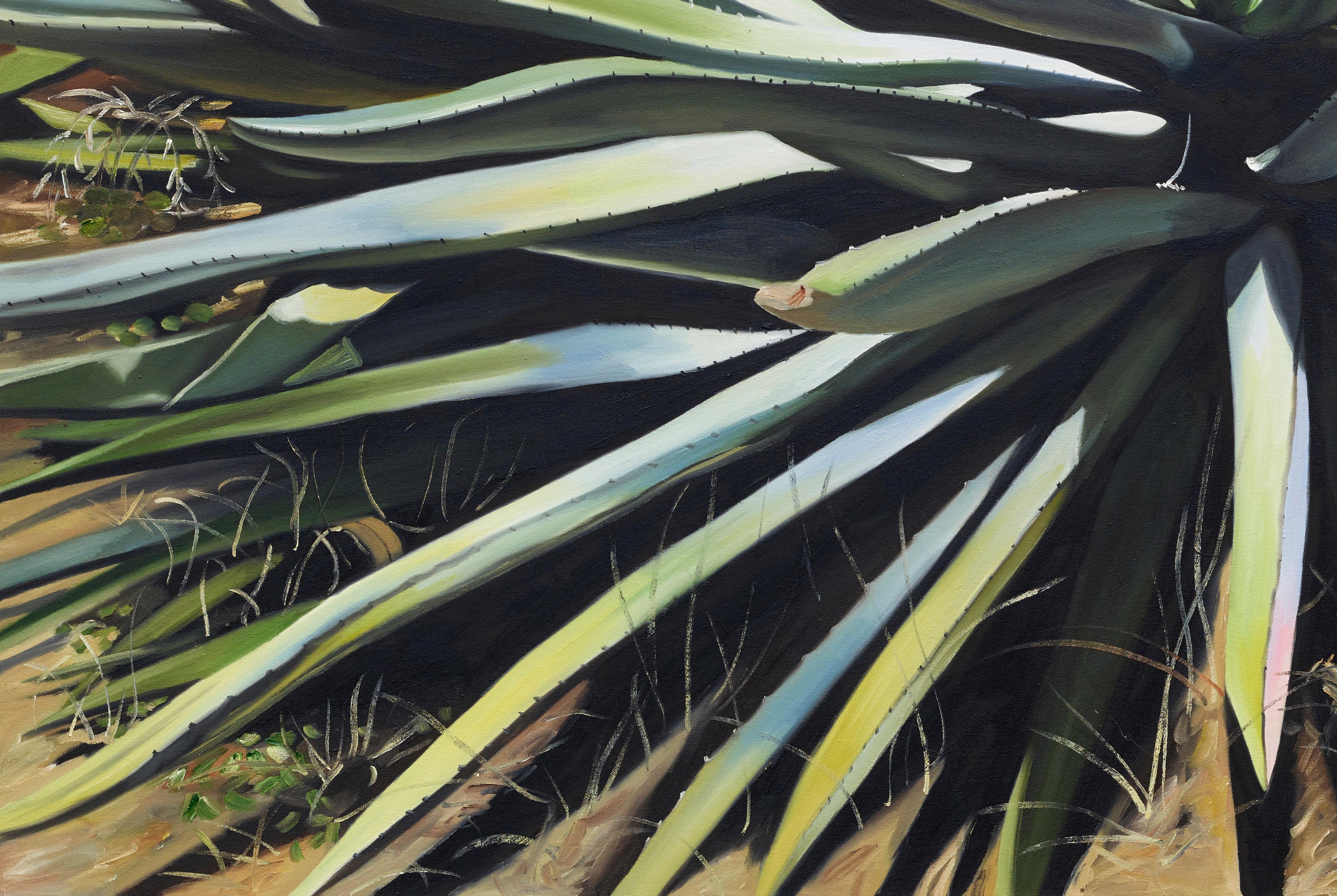orom id atset (2) / figuration, agave, green, blue, photorealism, landscape - Contemporary Painting by Silke Albrecht