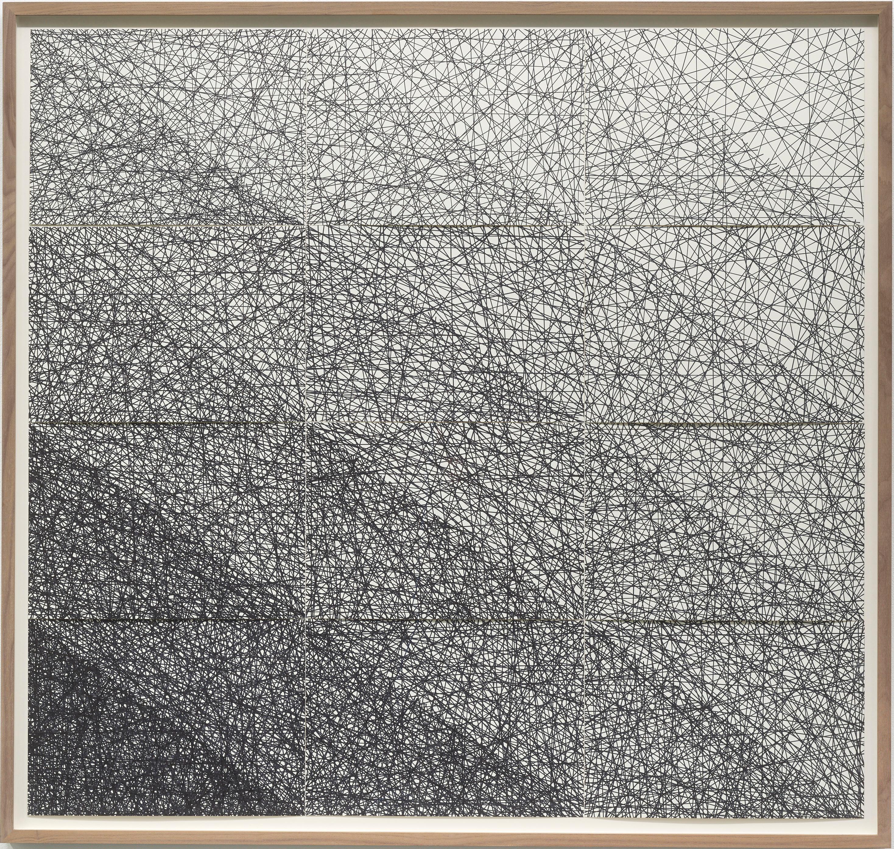 Ignacio Uriarte Abstract Drawing - "Diagonal ruler line structure" / Drawing, black marker, conceptual, Sol LeWitt