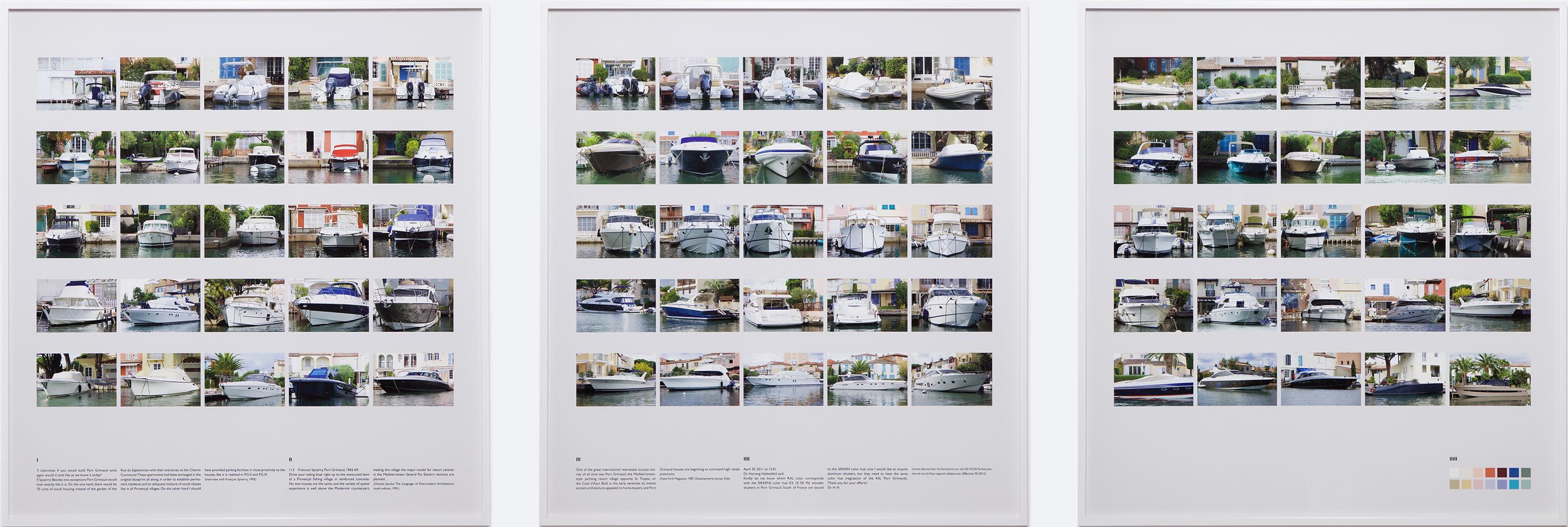 Rebecca Ann Tess Color Photograph - "Port Grimaud I II III", color photography, boat, triptych, contemporary, modern
