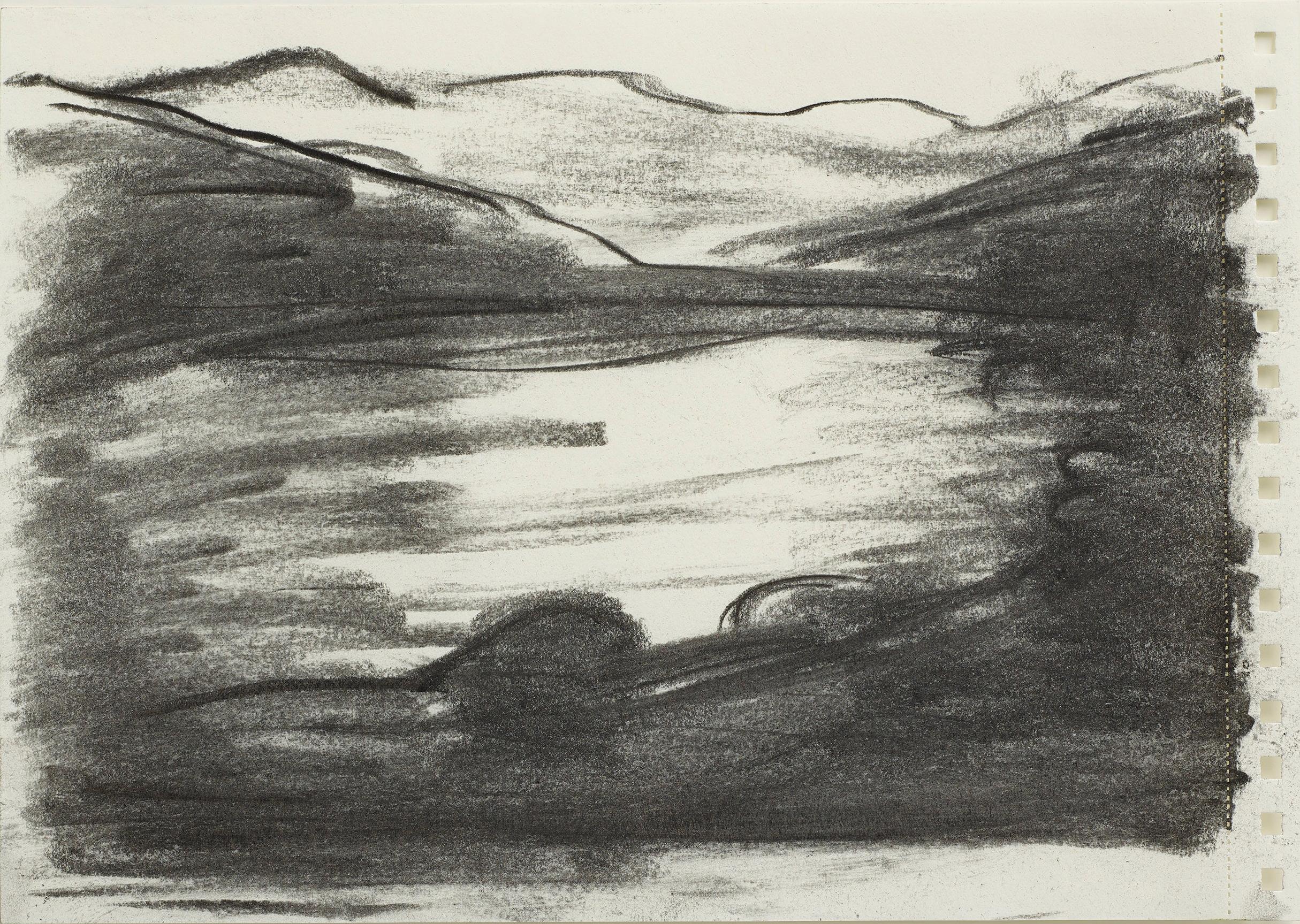 "Untitled", charcoal drawing, expressionist style, landscape, figuration