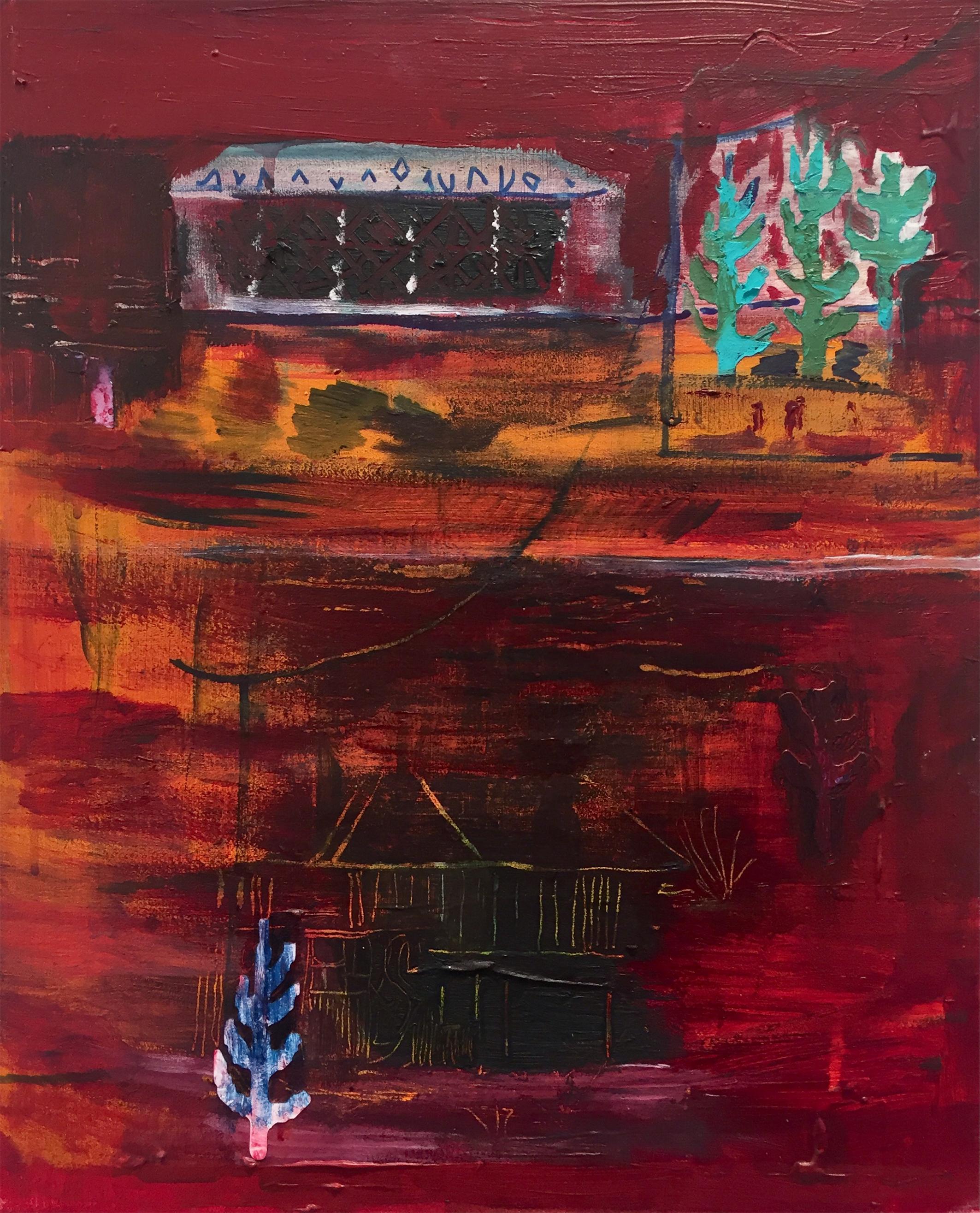 "AQUA", landscape, figurative, conceptual, contemporary, red, oil painting