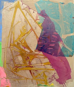 ""INCIDENT IN THE VINEYARD"", Abstraktes Gemälde, Acryl auf Leinwand, Blau-Rose-Tan