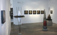 "SAFE", Sculpture, Concrete and Steel Mesh, Black, Red, Grey, Temple Form, 2016