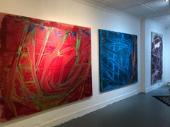 "MAD ROSE", Acrylic on Canvas, Abstract, Red, Blue, Green & Orange