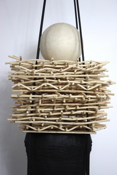 "NESTING:HOLD", Sculpture, Wood, Steel, Cold Resin, Reed, Mounted on Wood Base
