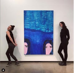"SISTERS", Abstract, Figurative Painting, Acrylic on Canvas, Women, Blue Water