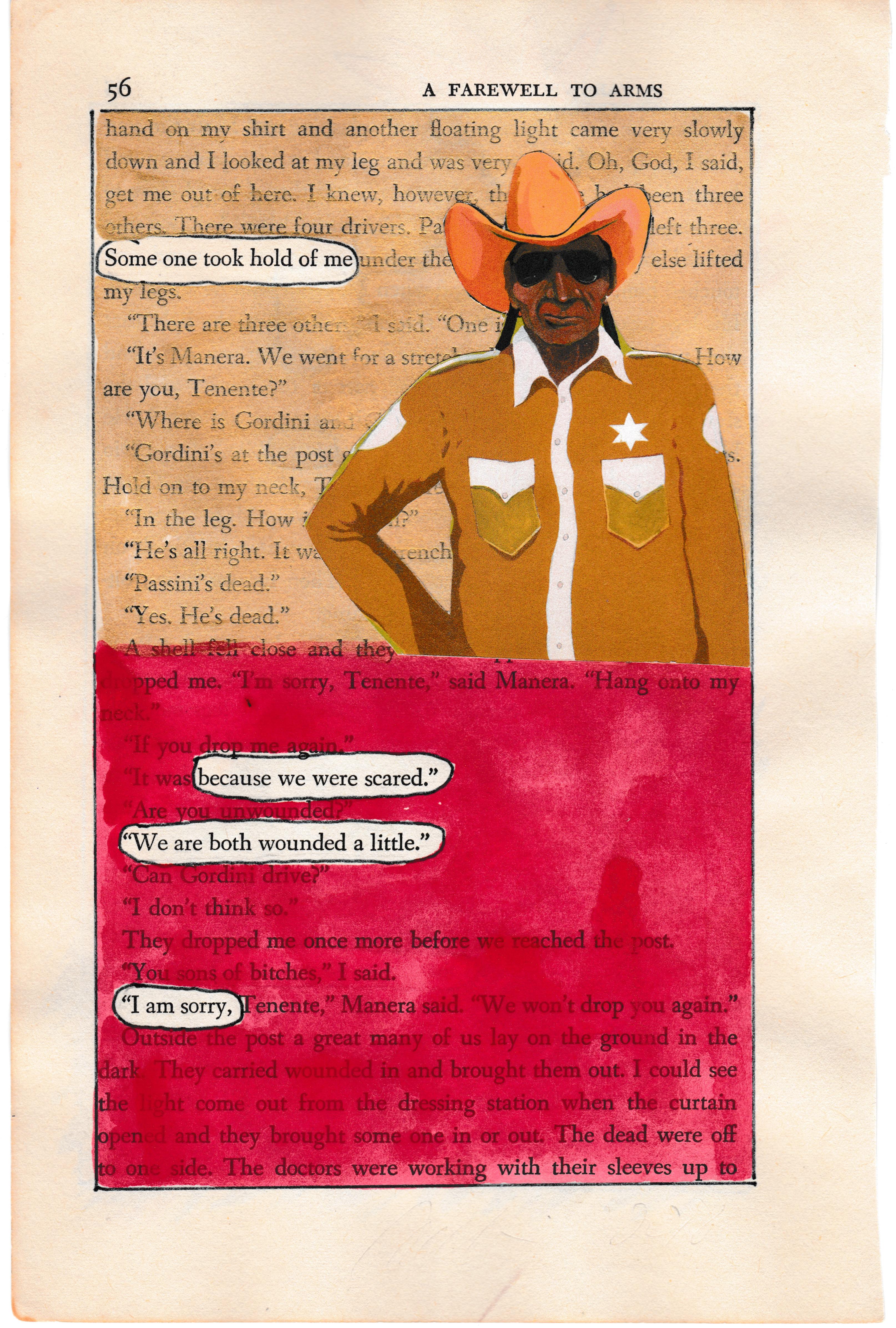 "#56 – BOTH WOUNDED A LITTLE", ink, pencil, gouache, collage, found text, poetry
