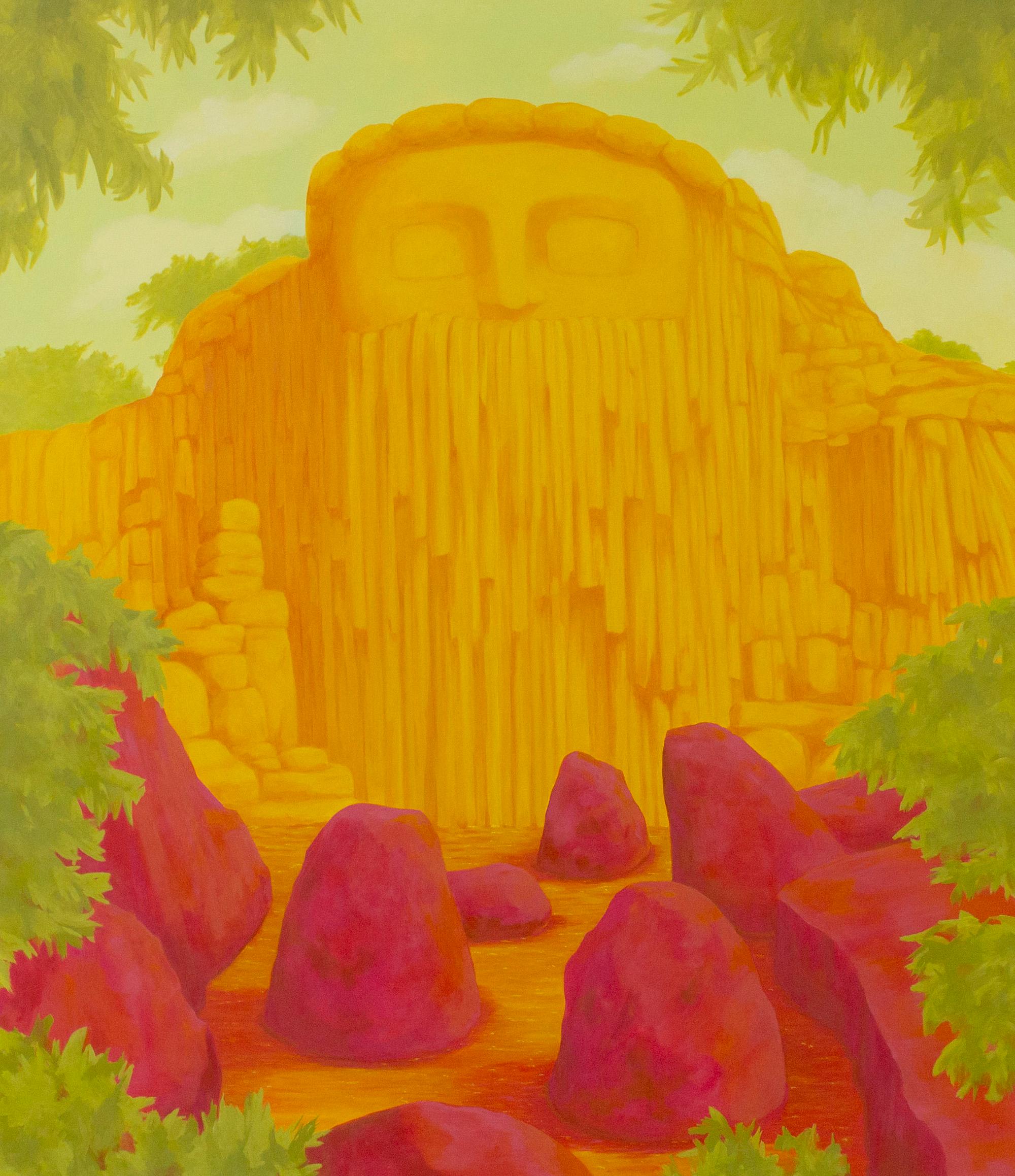 "HIERVE EL AGUA", oil painting on canvas, rock, Oaxaca, landscape, Zapotec, god