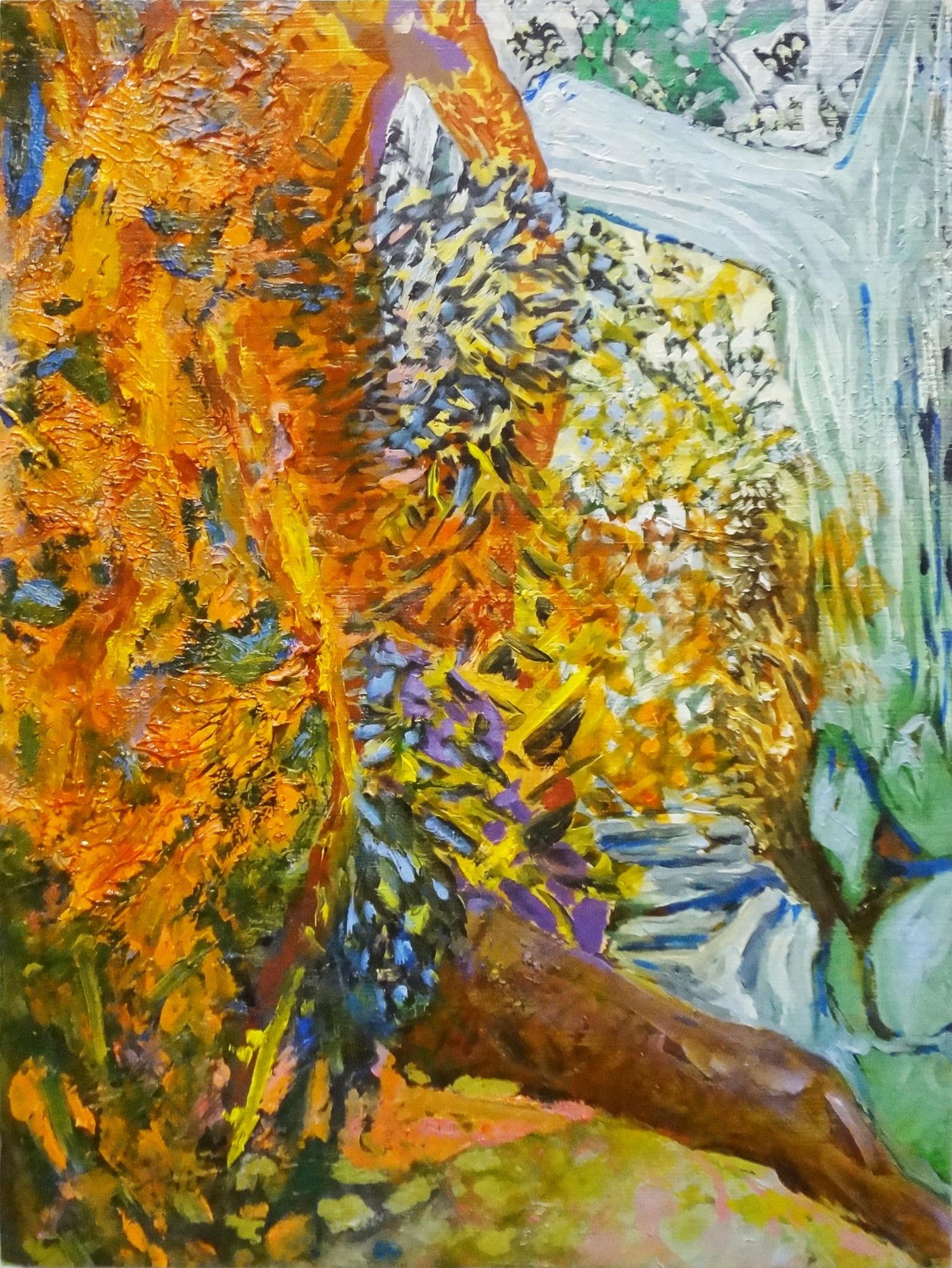 Cecilia Whittaker Doe Orange Light Oil Paint On Birch Panel Landscape Abstract Forest Creek For Sale At 1stdibs