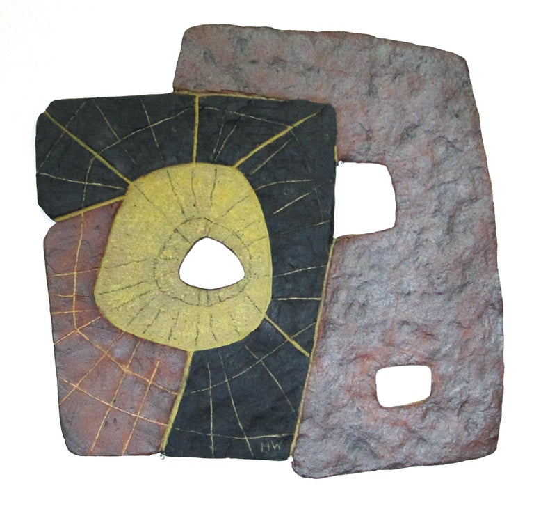 Harold Wortsman Abstract Sculpture - "BLACK, BROWN & GOLD", sculpture, clay, relief, abstract, contemporary, ceramic