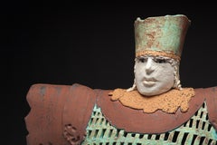 "CASTLE LORD", porcelain clay sculpture, turquoise glaze, royal court, medieval